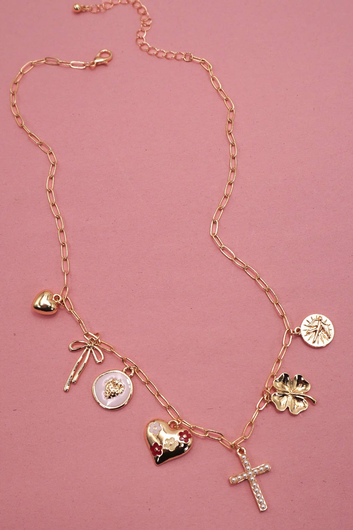 Charm Necklace/ Heart Bow