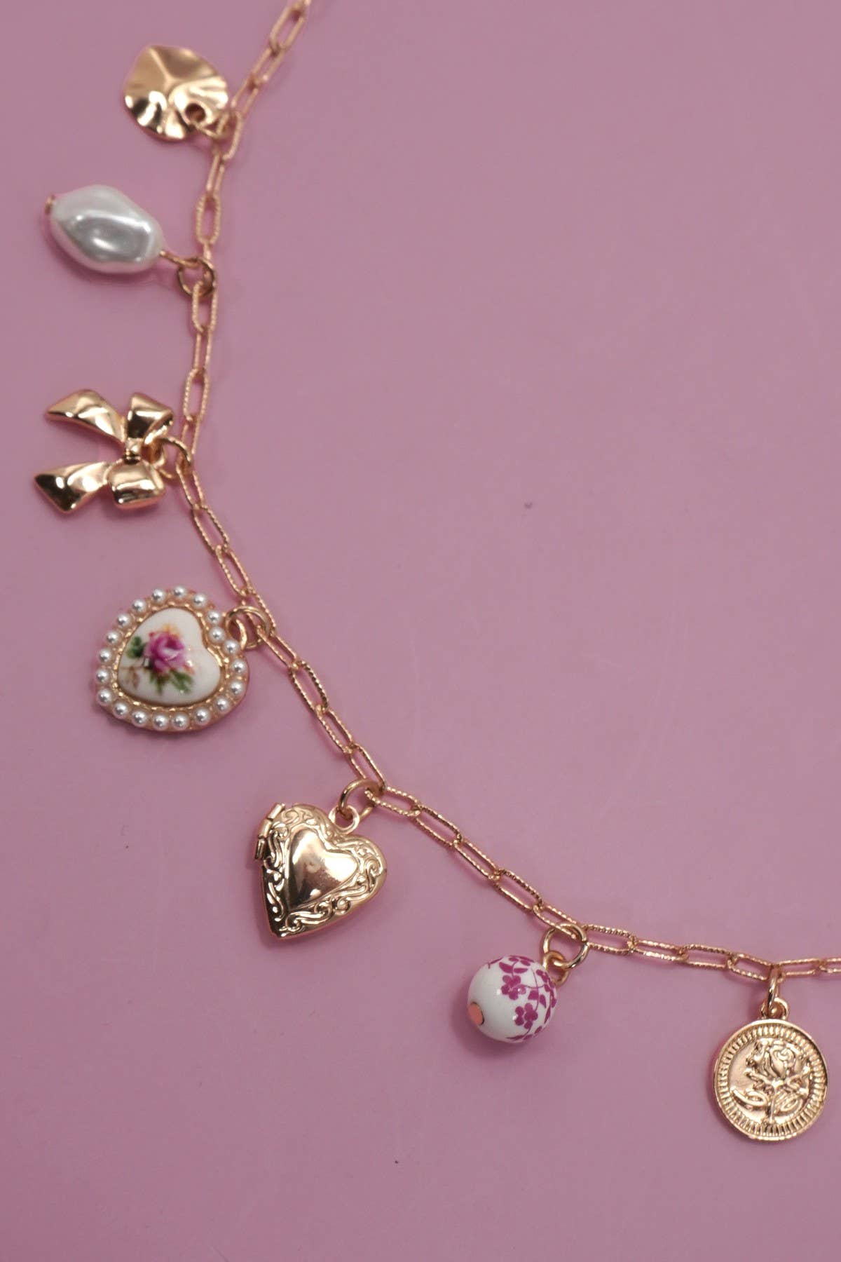 Charm Necklace/ Pink Bow