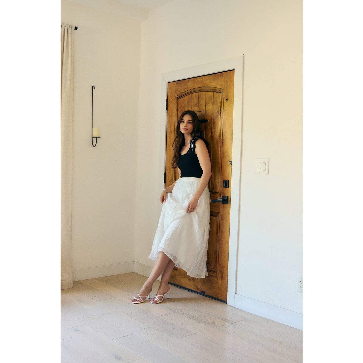 EMBROIDERY SOFT RIB SWEATER TOP WITH RUFFLED SLEEVES