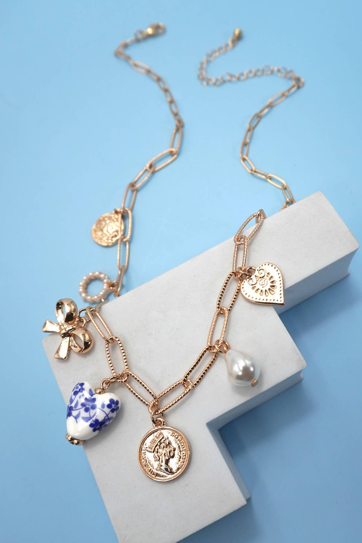 Charm Necklace/ Blue Bow