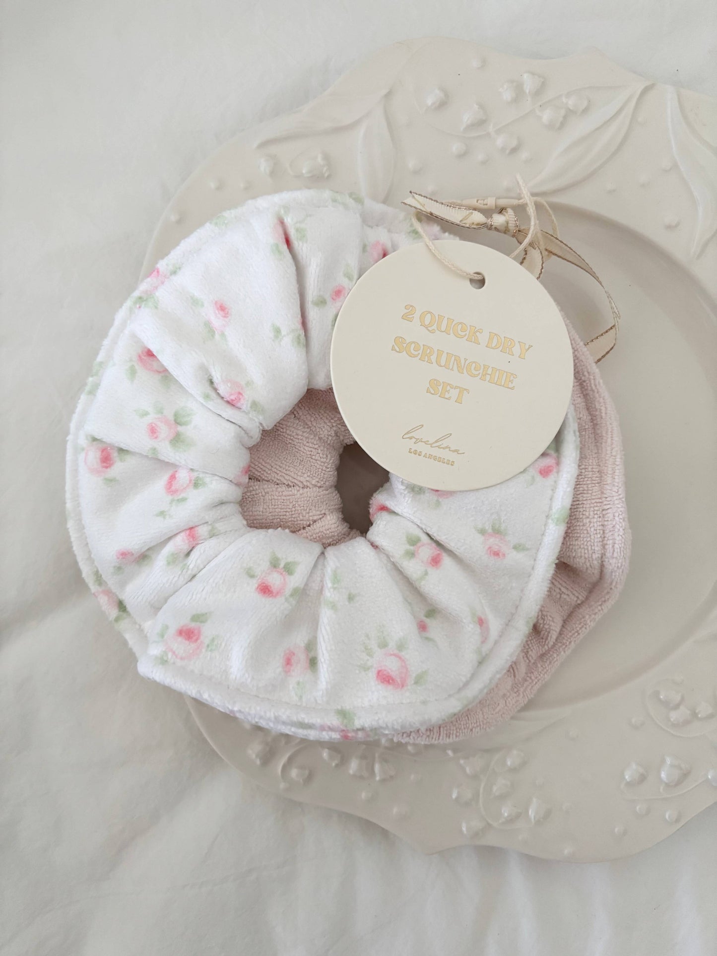 Hair towel scrunchies - Blue floral
