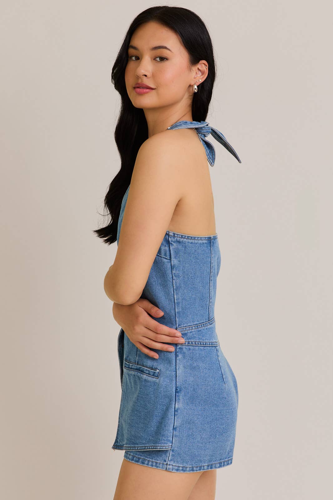 Denim Halter Top Romper