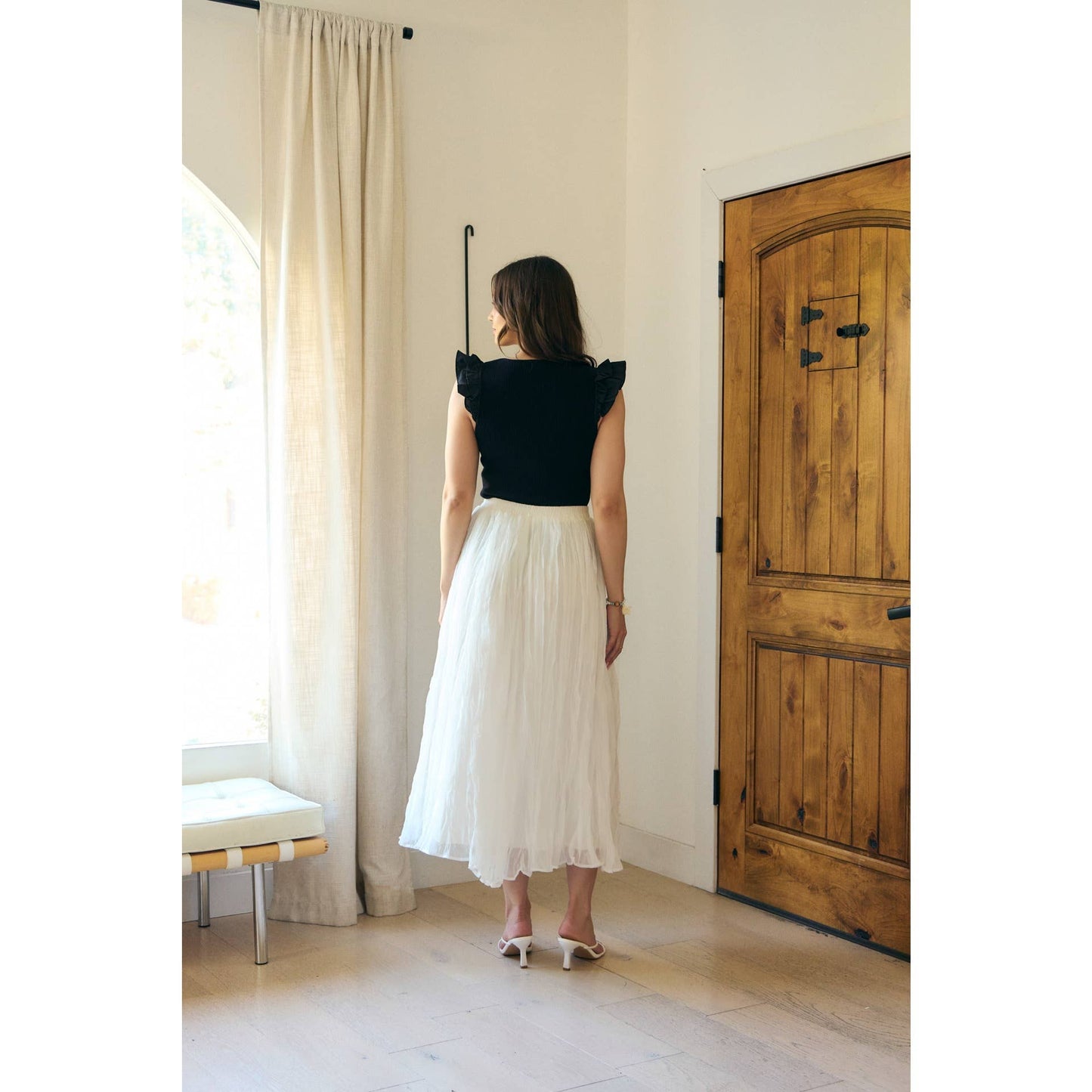 EMBROIDERY SOFT RIB SWEATER TOP WITH RUFFLED SLEEVES