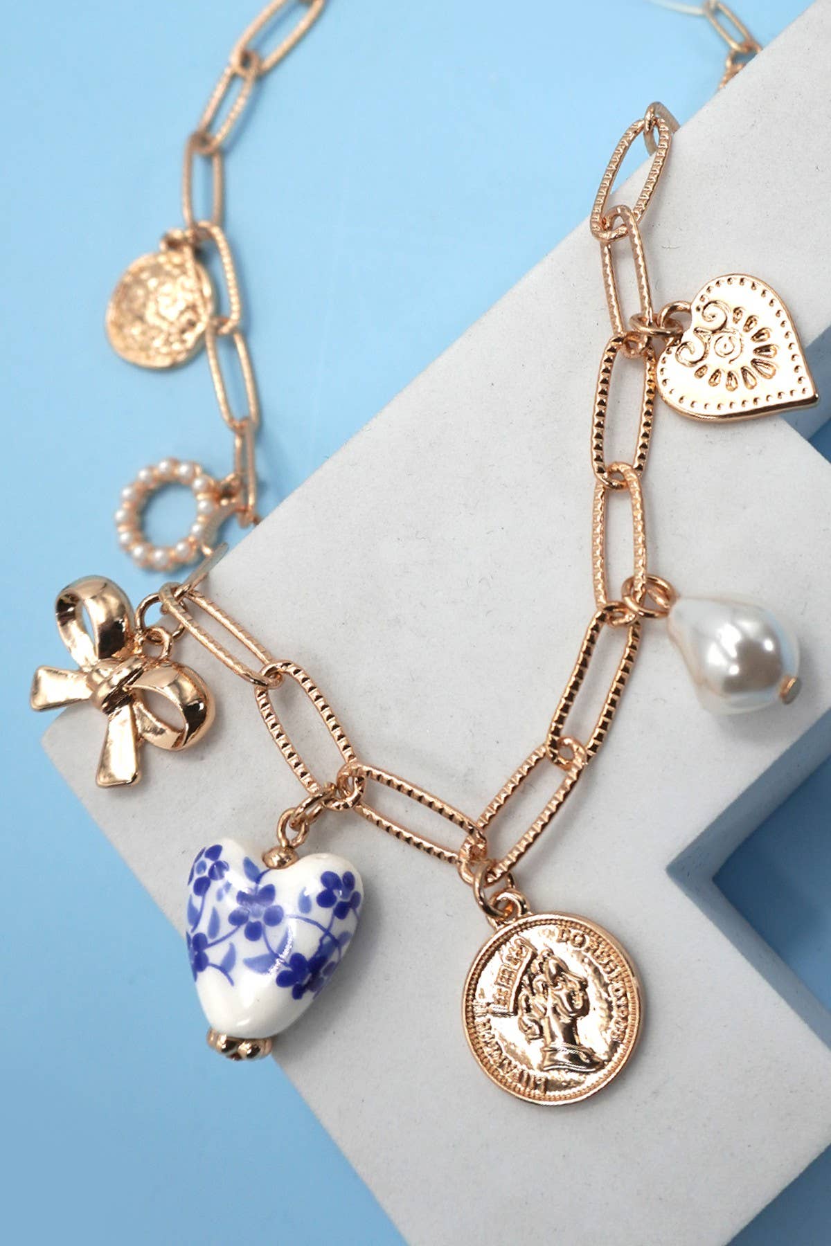 Charm Necklace/ Blue Bow