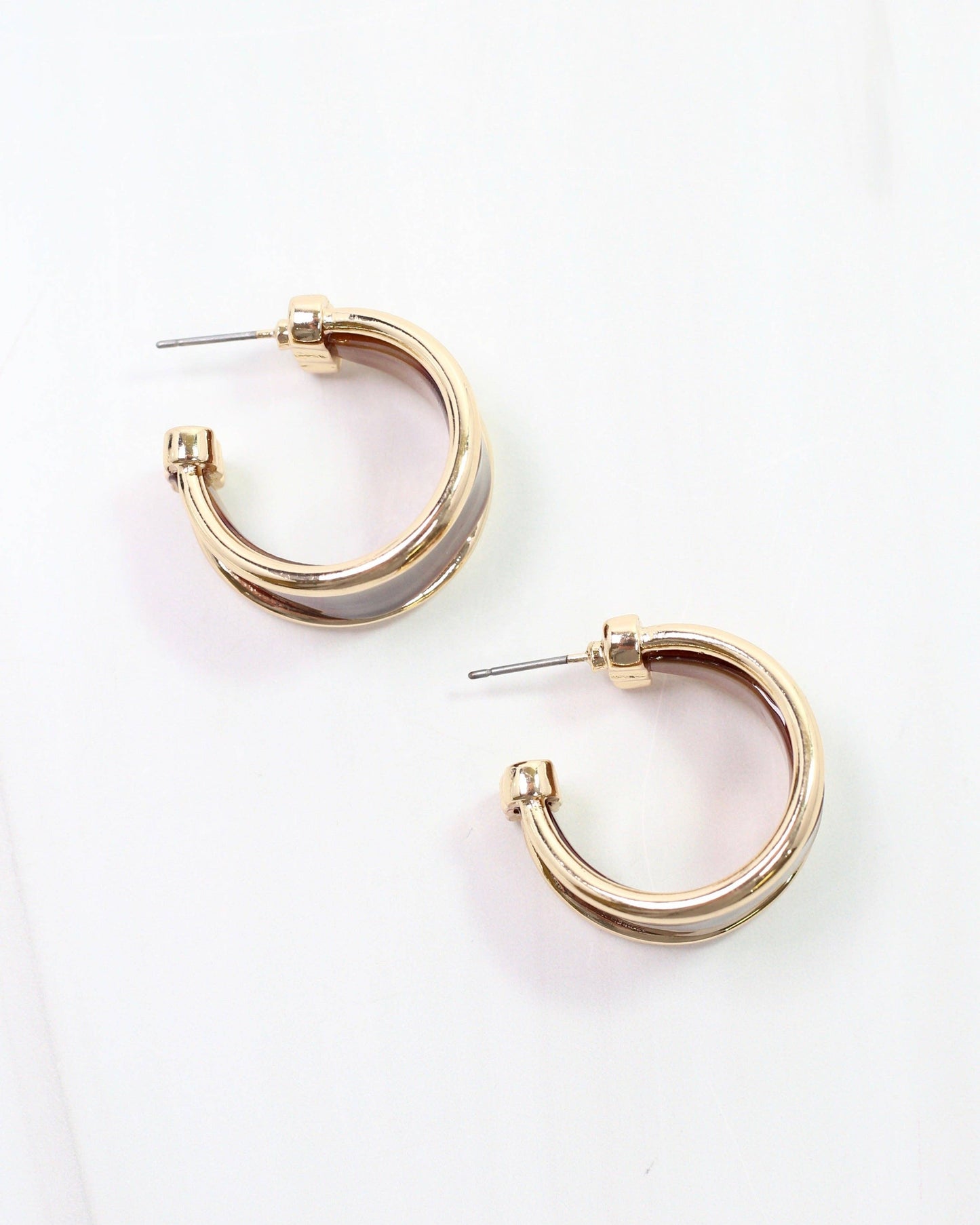 Daphne Gold Trimmed Hoop - Brown