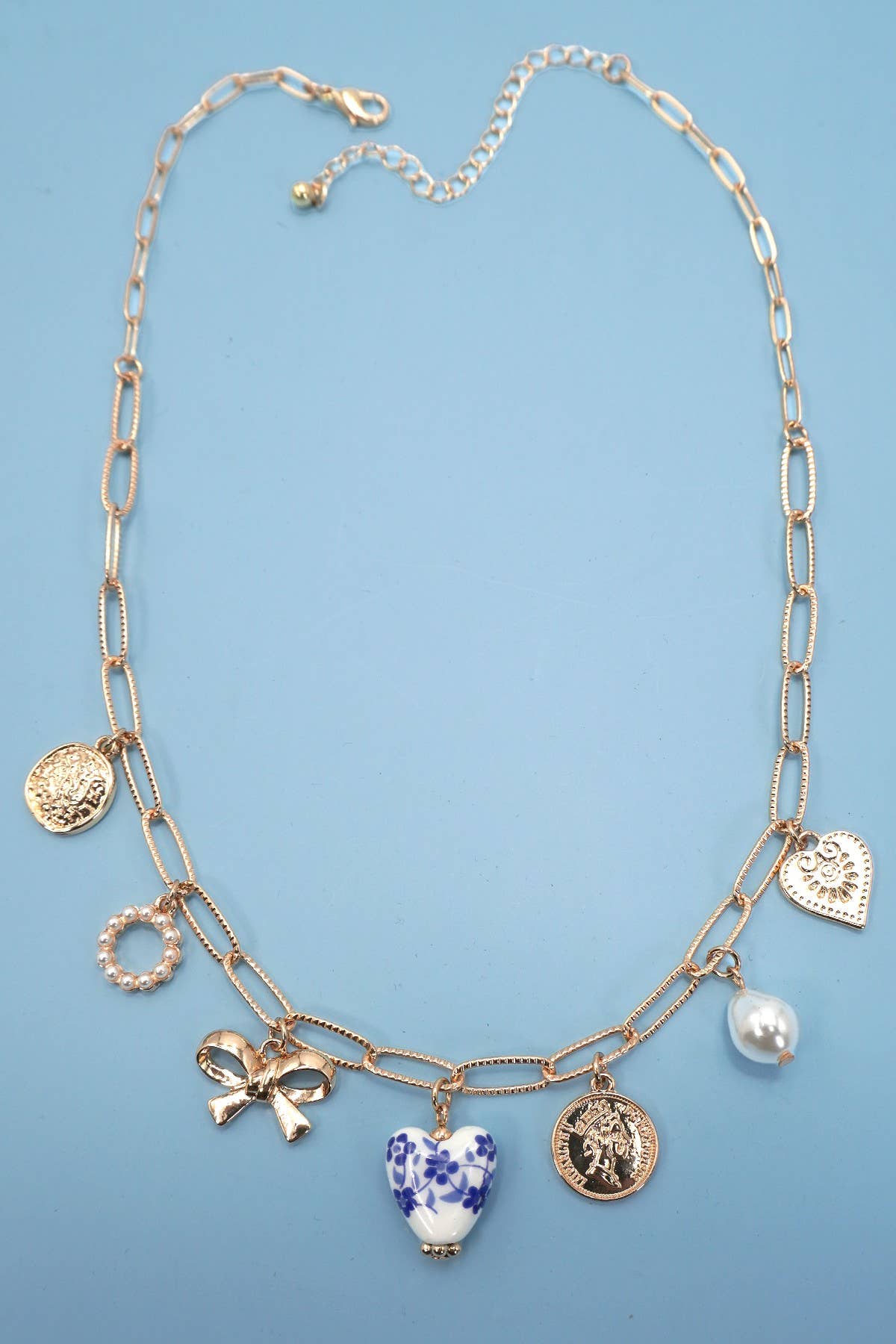 Charm Necklace/ Blue Bow