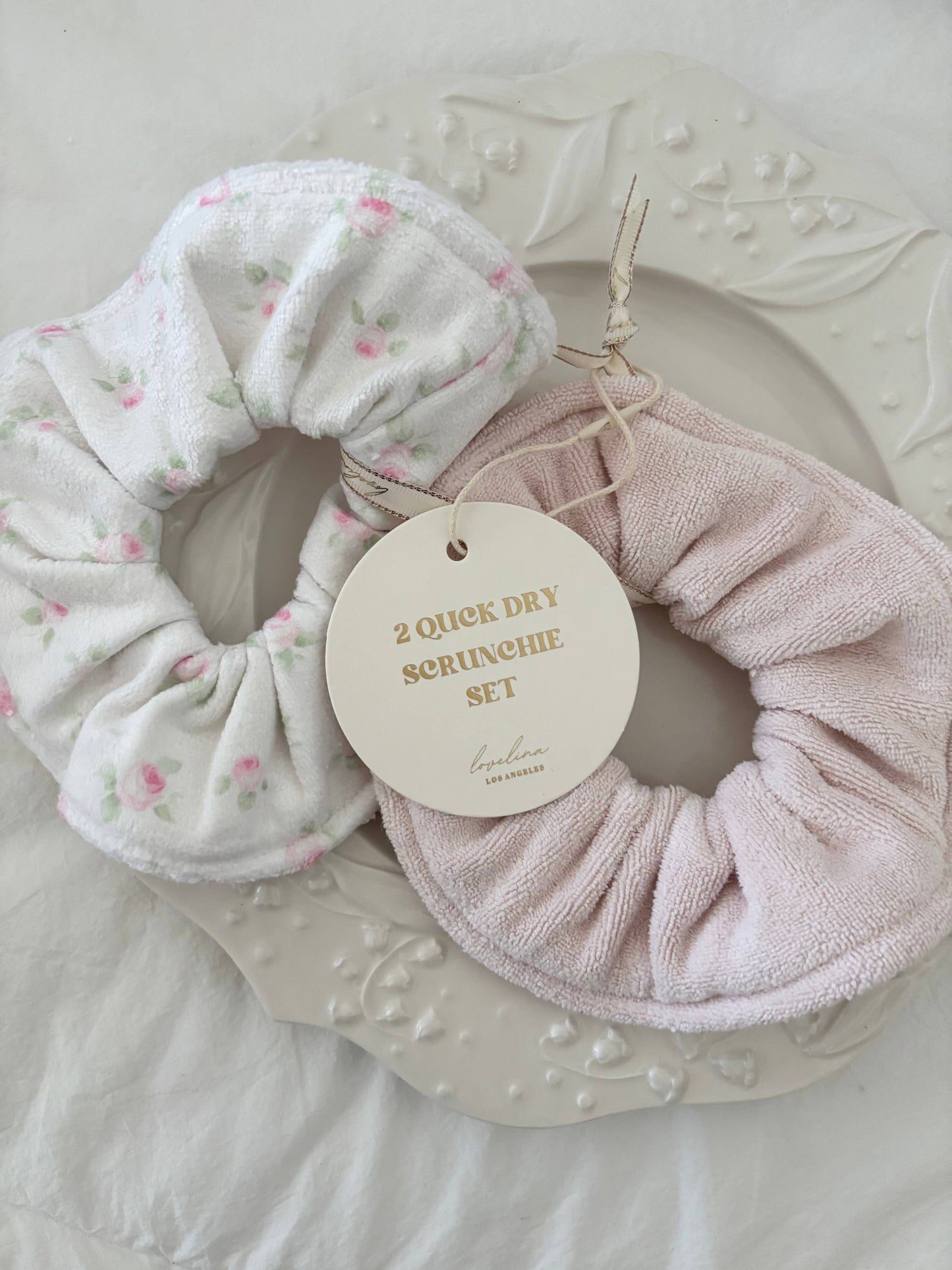 Hair towel scrunchies - Blue floral