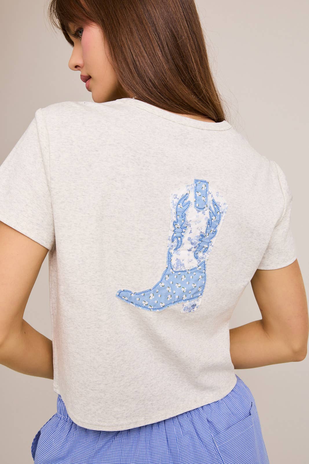 Cowboy Boot Patchwork Cropped Tee