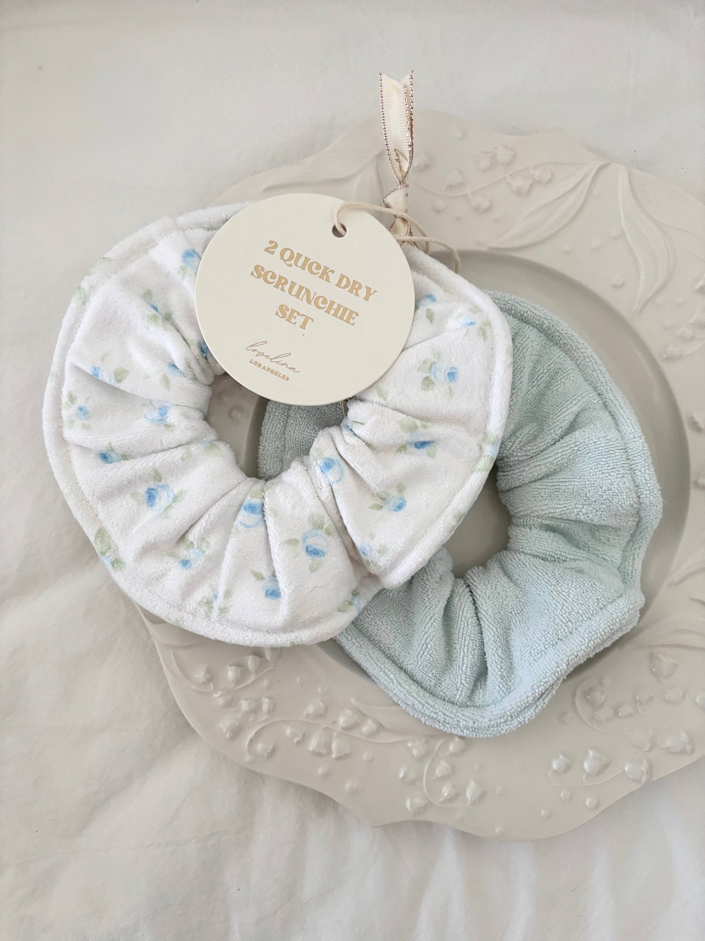 Hair towel scrunchies - Blue floral