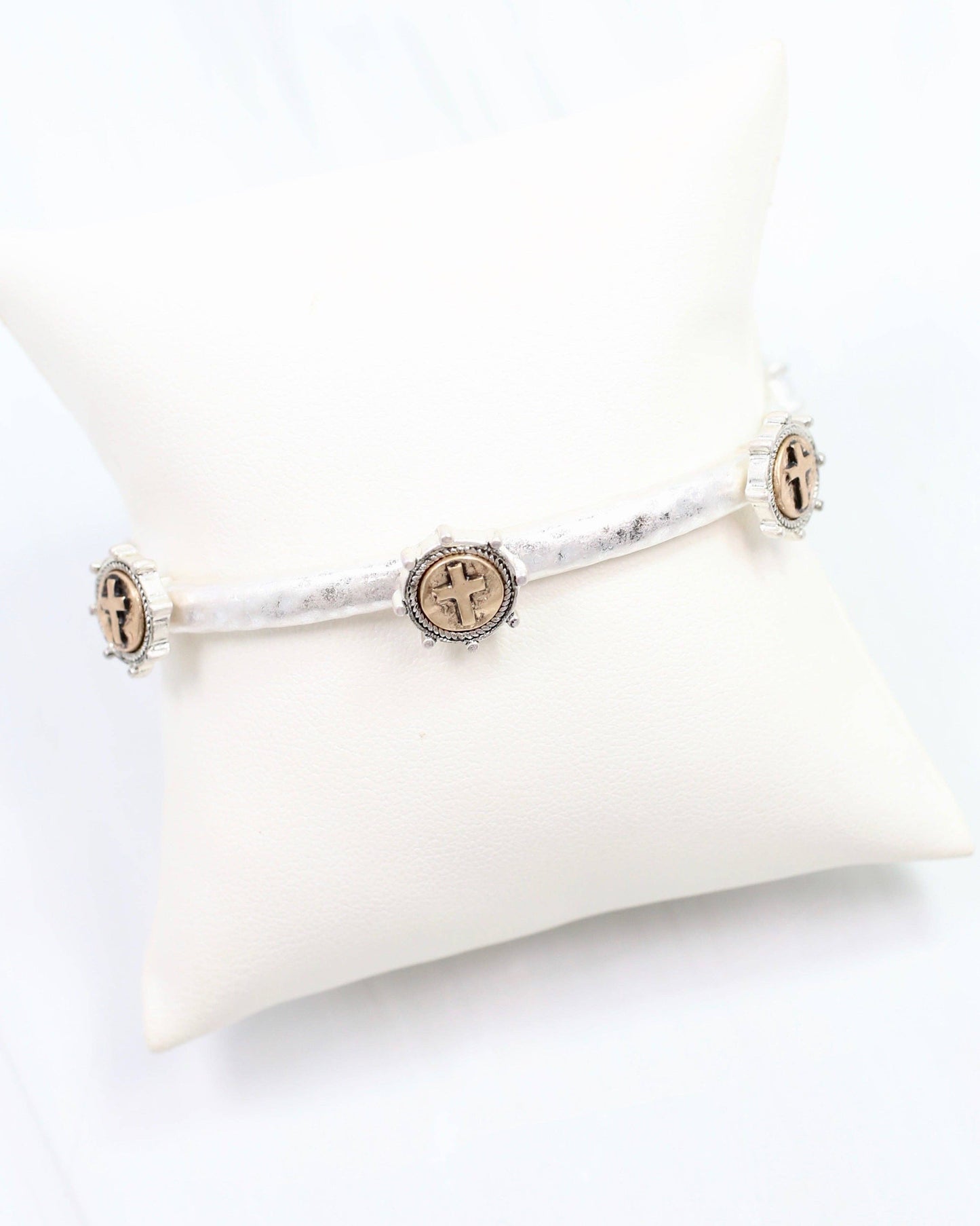 Cross Stretch Bracelet - Silver