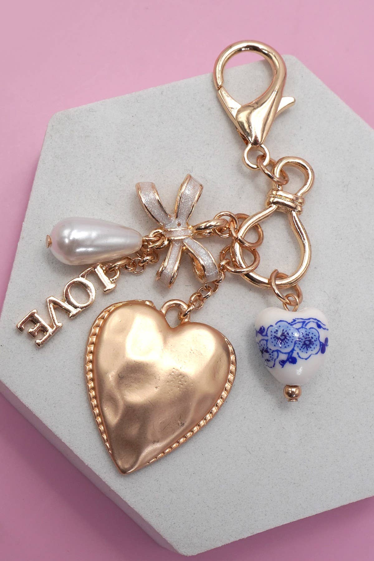 Bag charm/ Porcelain Bow Heart