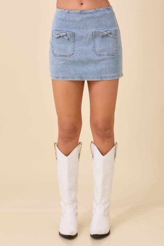 Mini Denim Skort With Ribbon Bow/Small