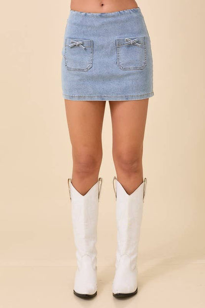 Mini Denim Skort With Ribbon Bow/Large