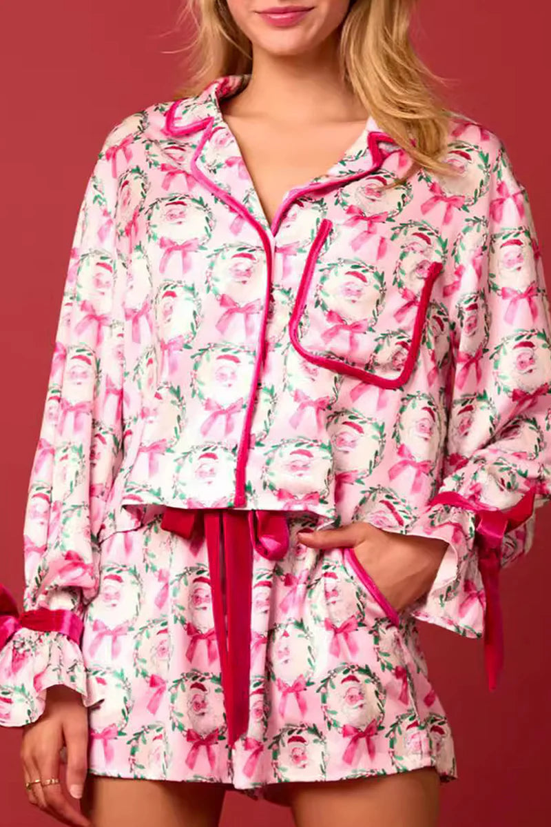 Pink Santa Satin Bow Pajamas