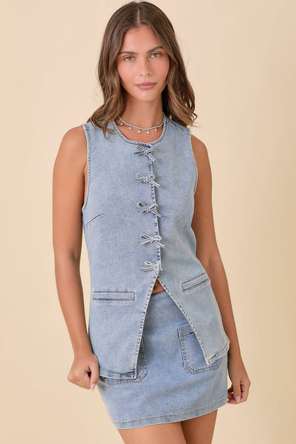 Mini Denim Skort With Ribbon Bow/Small