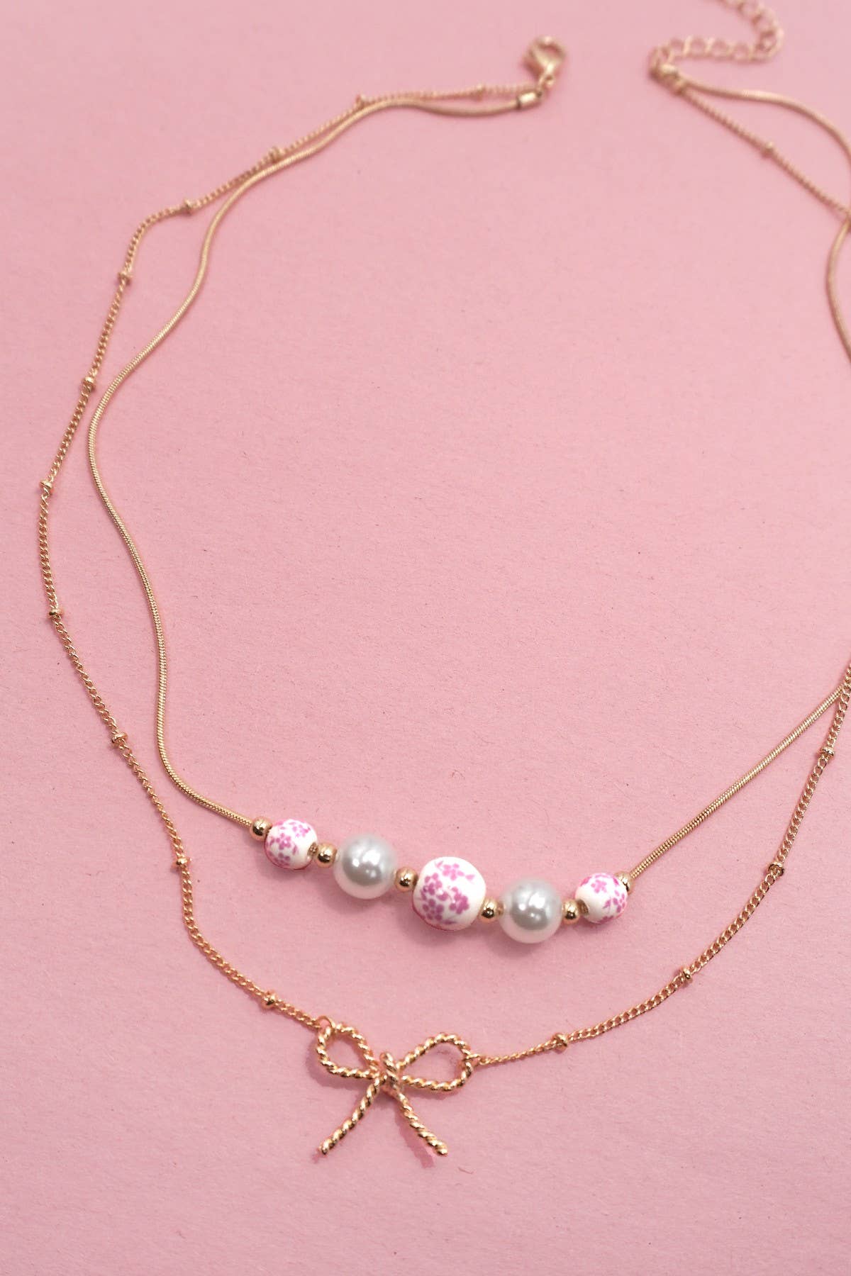 Layer Necklace/ Pink Bow