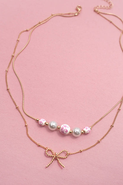 Layer Necklace/ Pink Bow