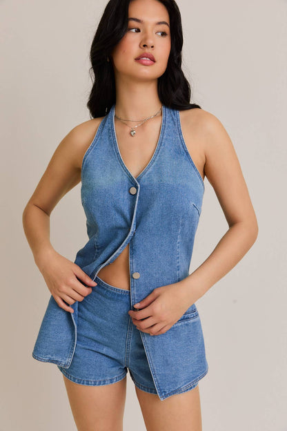 Denim Halter Top Romper