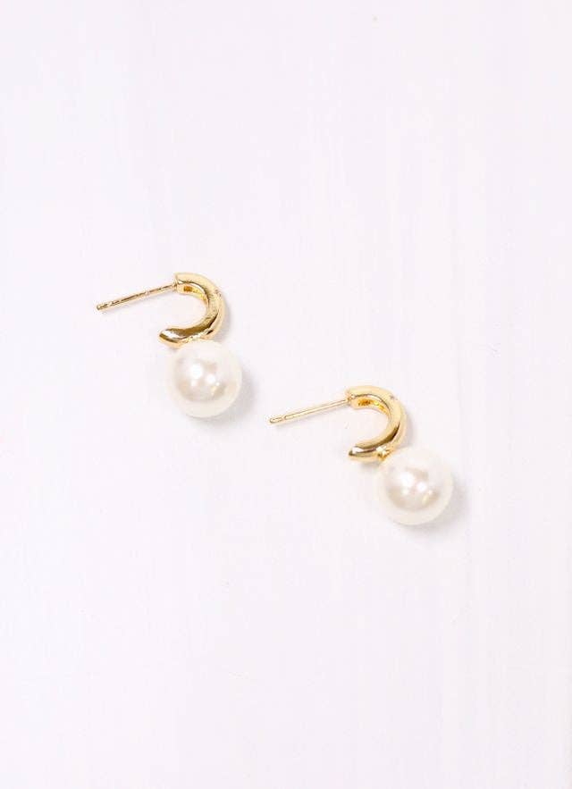 Saito CZ Hoop Earring with Pearl GOLD