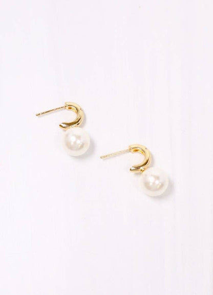 Saito CZ Hoop Earring with Pearl GOLD