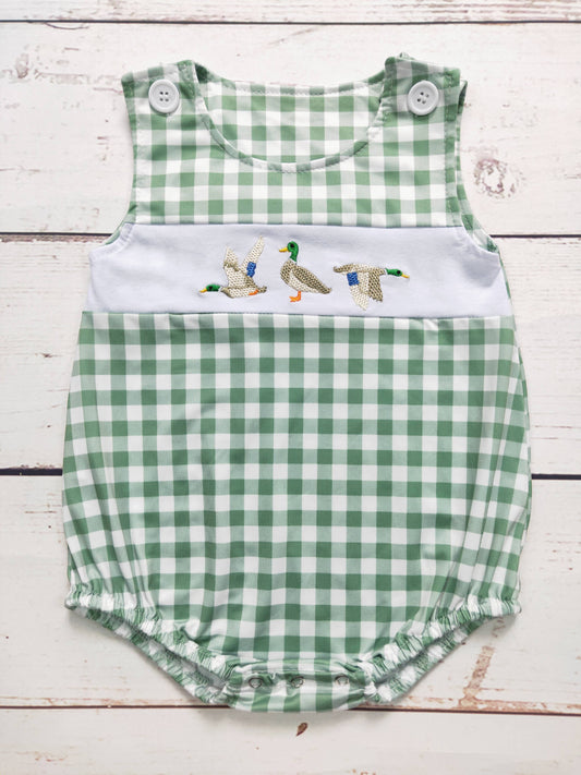 Checkered Duck Romper: 3-6M