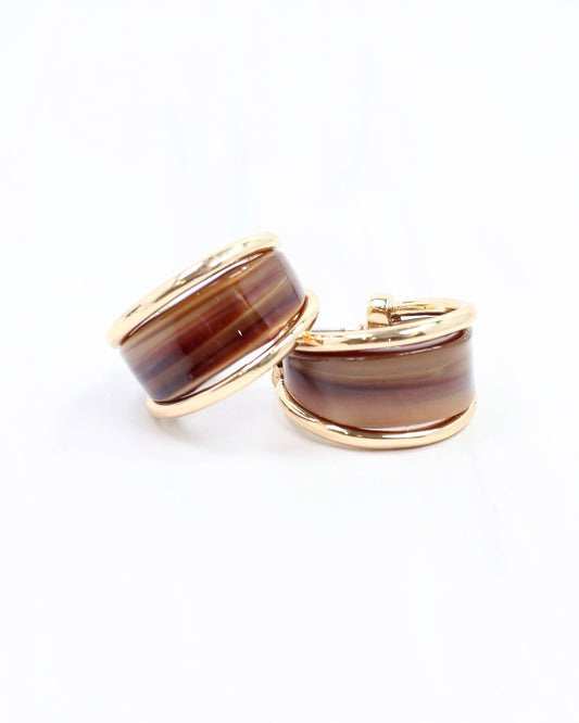 Daphne Gold Trimmed Hoop - Brown