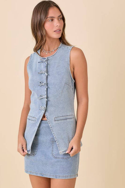 Mini Denim Skort With Ribbon Bow/Med