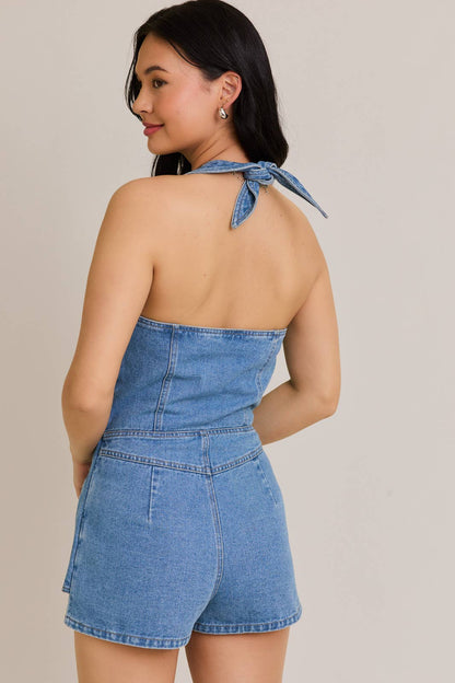 Denim Halter Top Romper