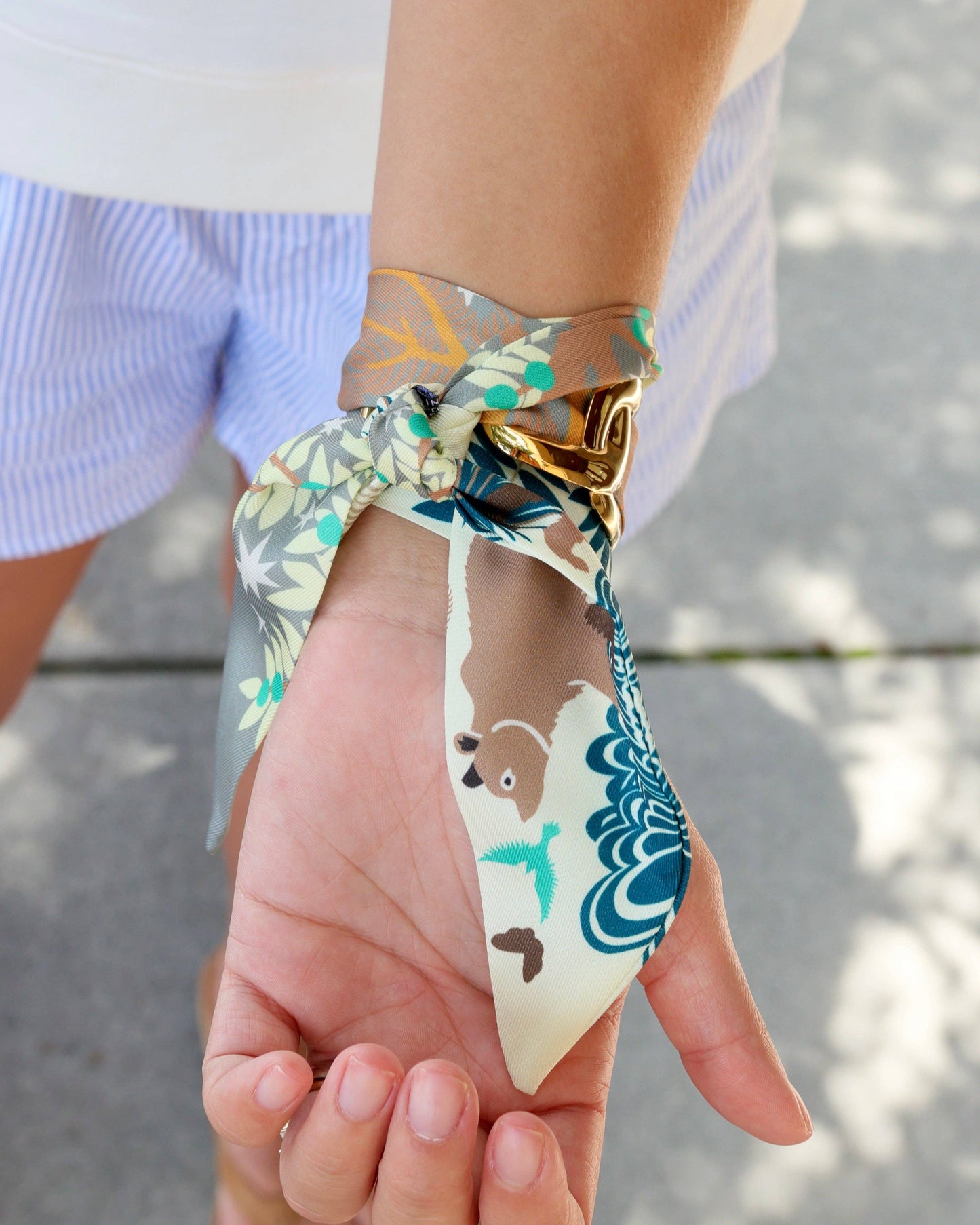 Scarf Bracelet - Tan and Teal