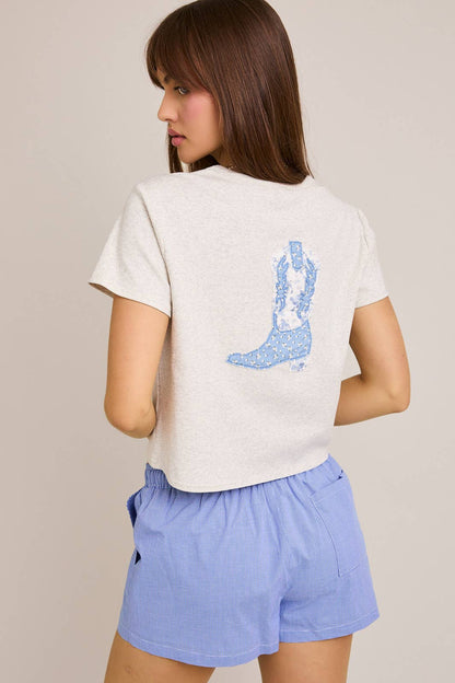 Cowboy Boot Patchwork Cropped Tee