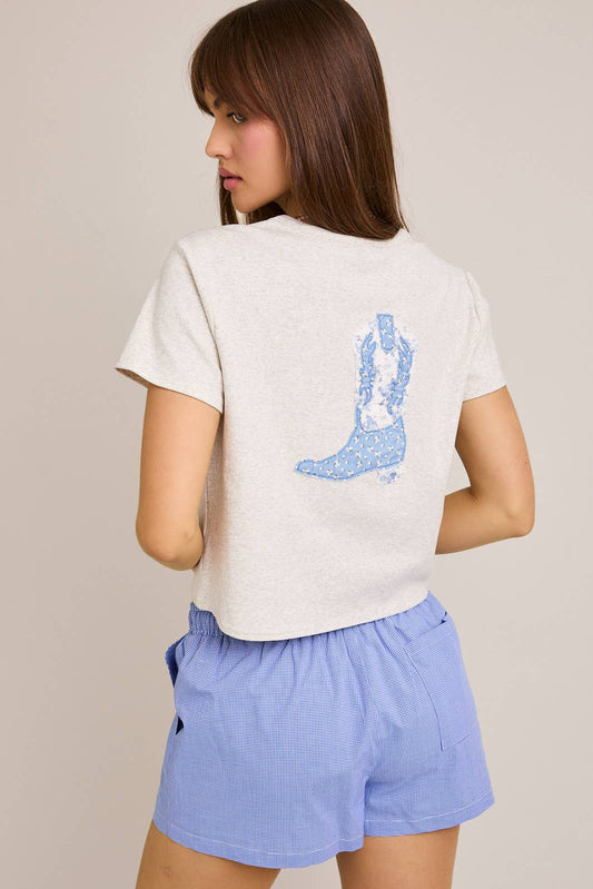 Cowboy Boot Patchwork Cropped Tee