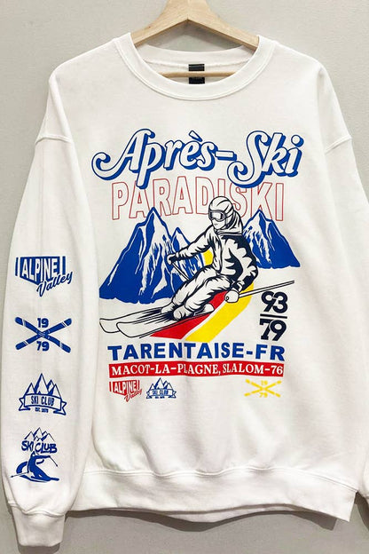 Apres Ski Sleeve Print Sweatshirt: White / OVERSIZED / LXL