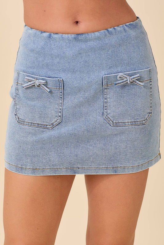 Mini Denim Skort With Ribbon Bow/Large