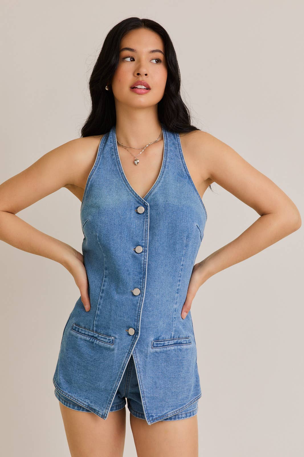 Denim Halter Top Romper