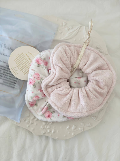 Hair towel scrunchies - Blue floral