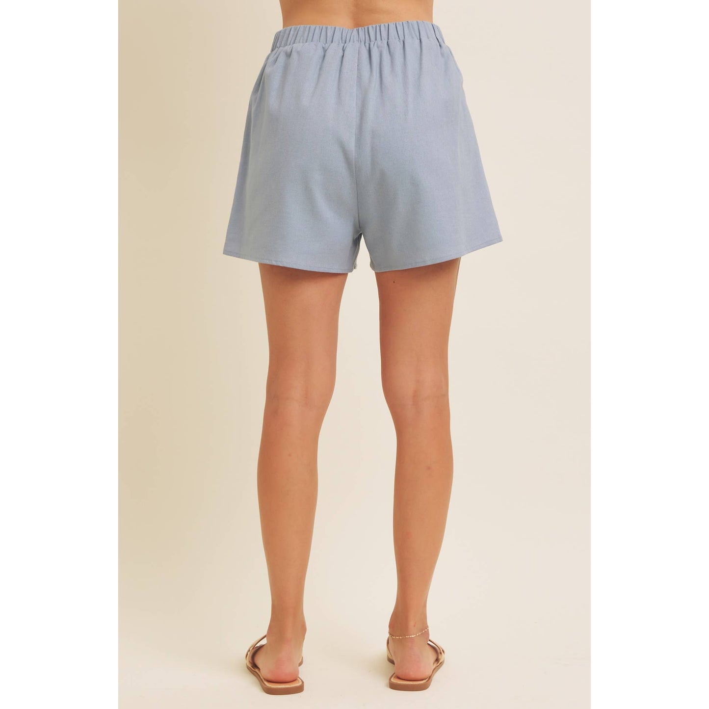 ELASTIC WAISTBAND LINEN SHORTS WITH EMBROIDERY
