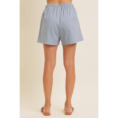 ELASTIC WAISTBAND LINEN SHORTS WITH EMBROIDERY