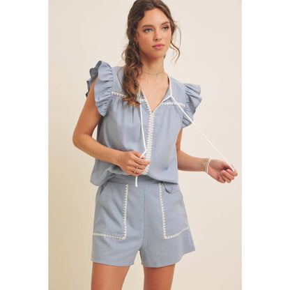 ELASTIC WAISTBAND LINEN SHORTS WITH EMBROIDERY