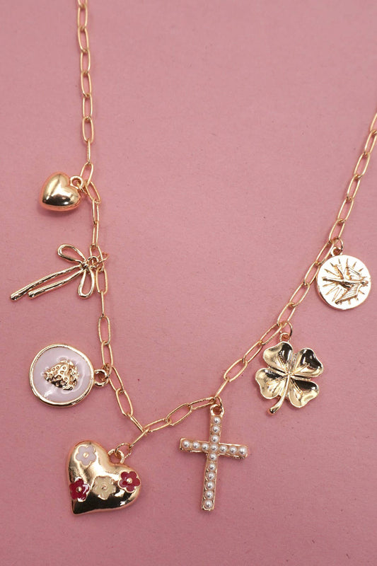 Charm Necklace/ Heart Bow