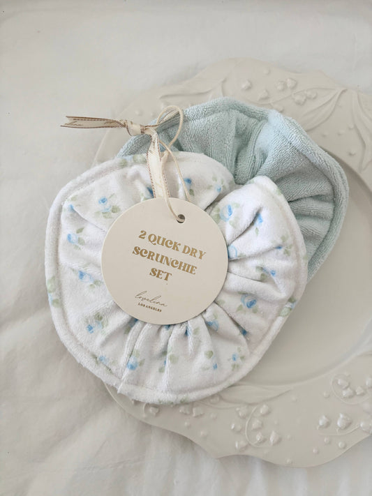 Hair towel scrunchies - Blue floral