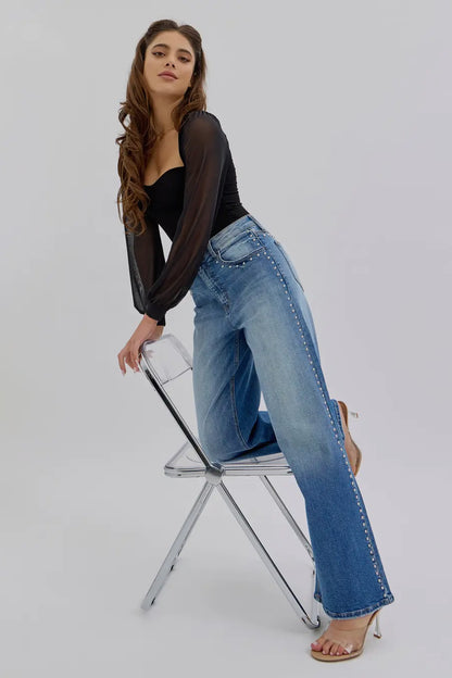 Cello Studded Wide Leg Jeans
