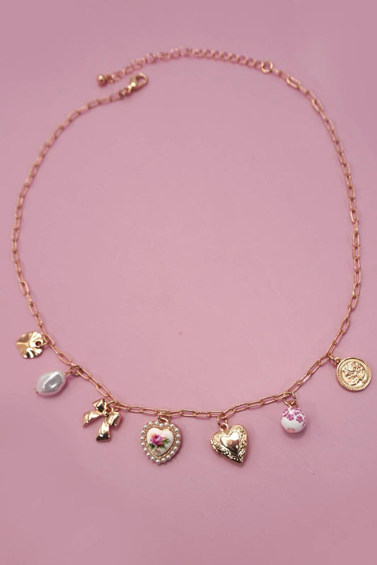 Charm Necklace/ Pink Bow