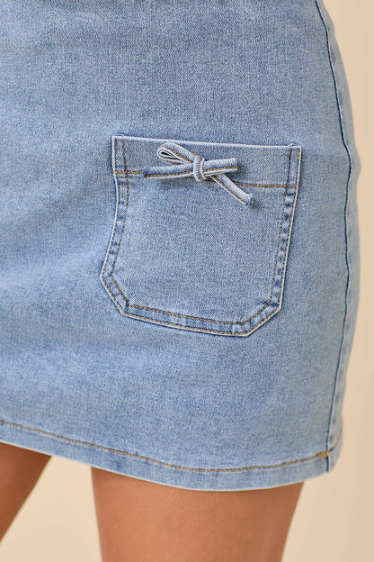 Mini Denim Skort With Ribbon Bow/Large