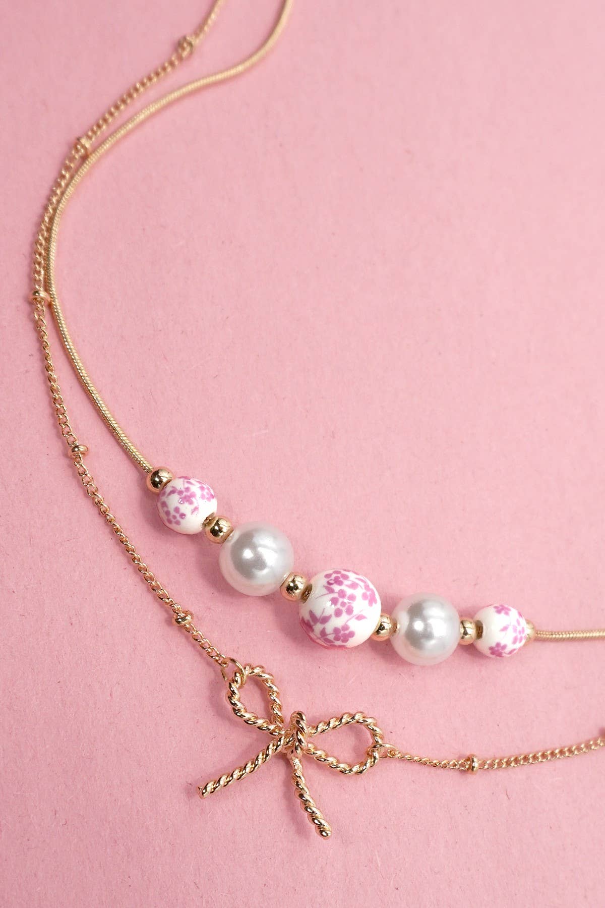 Layer Necklace/ Pink Bow