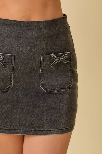 Mini Denim Skort With Ribbon Bow/Small