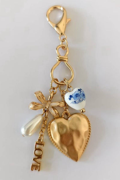 Bag charm/ Porcelain Bow Heart