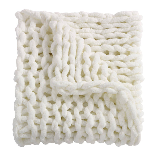 Chenille Chunky Knit Throw/Blankets: Ivory