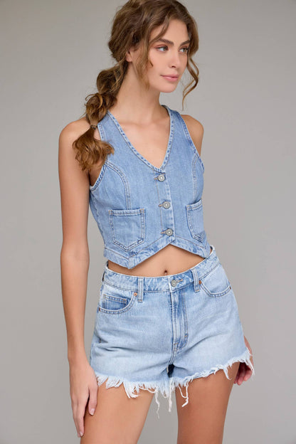 Light Wash Super Soft Cropped Fitted Vest