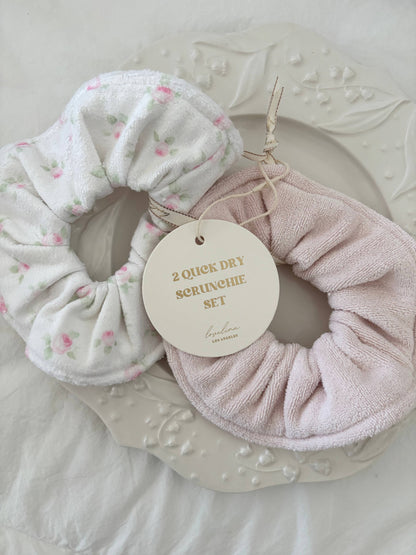 Hair towel scrunchies - Blue floral