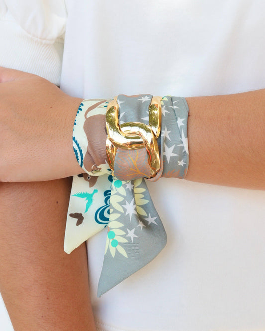 Scarf Bracelet - Tan and Teal
